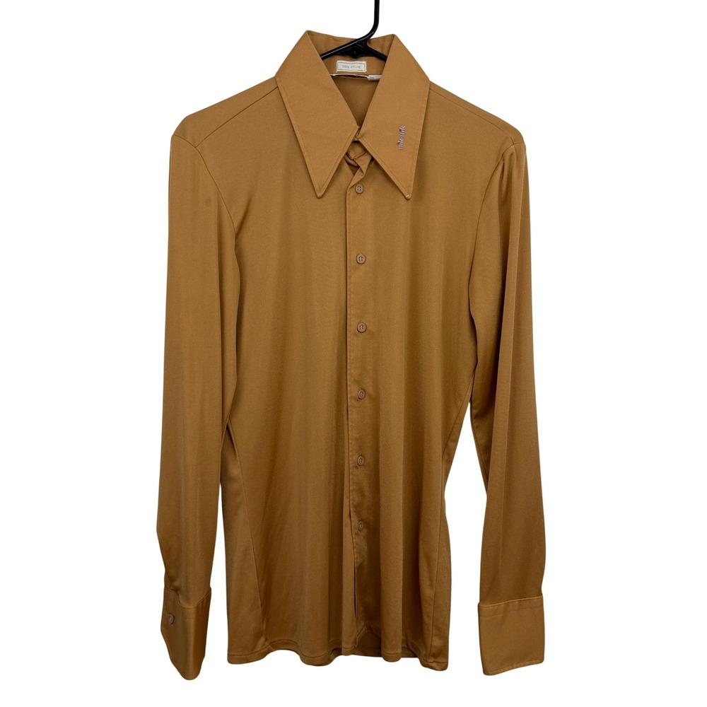 Nik-Nik Shirt Mens M Brown Vintage Disco Pointed Collar Long Sleeve Button Up